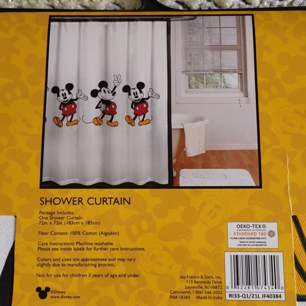 Disney Mickey Mouse 72x72 Cotton White Shower Curtain